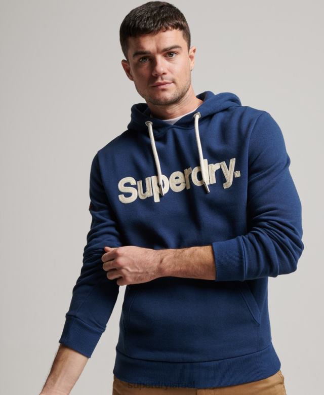 il Superdry גברים קפוצ'ון קלאסי עם לוגו ליבה וינטג' כְּחוֹל 4LX2Z629 הַלבָּשָׁה