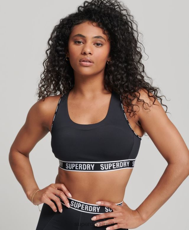 il Superdry נשים חזייה אלסטית ממותגת הרכבת שָׁחוֹר 4LX2Z6325 הַלבָּשָׁה