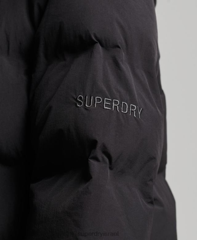 il Superdry נשים ז'קט מרופד בקו ארוך של רכבת שָׁחוֹר 4LX2Z6350 הַלבָּשָׁה