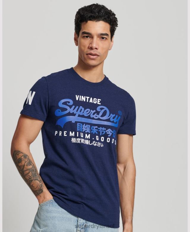 il Superdry גברים חולצת טי לוגו גרפי קלאסי מכותנה אורגנית כחול כהה 4LX2Z6358 הַלבָּשָׁה