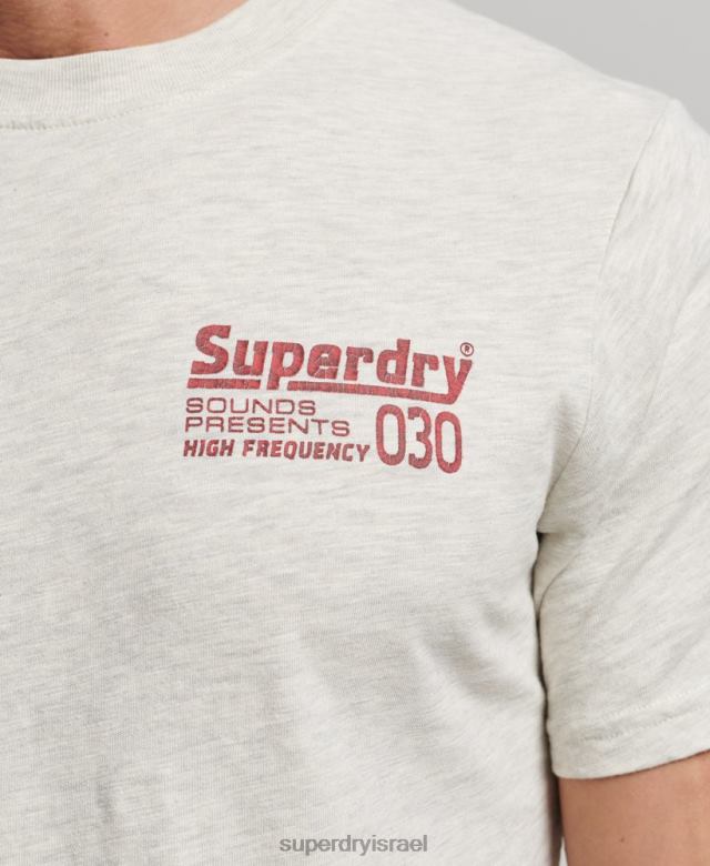 il Superdry גברים חולצת טריקו של חברת תקליטים וינטג' אפור 4LX2Z6359 הַלבָּשָׁה