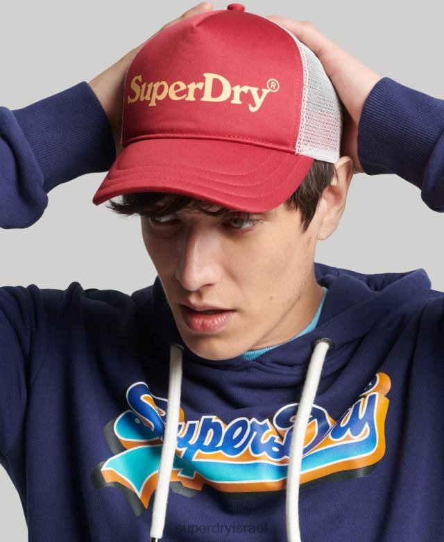 il Superdry גברים כובע משאית גרפי וינטג' אָדוֹם 4LX2Z6367 אביזרים