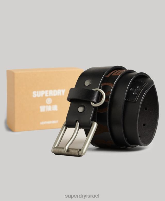 il Superdry גברים קופסת מתנה לחגורת עור מובלטת שָׁחוֹר 4LX2Z6453 אביזרים