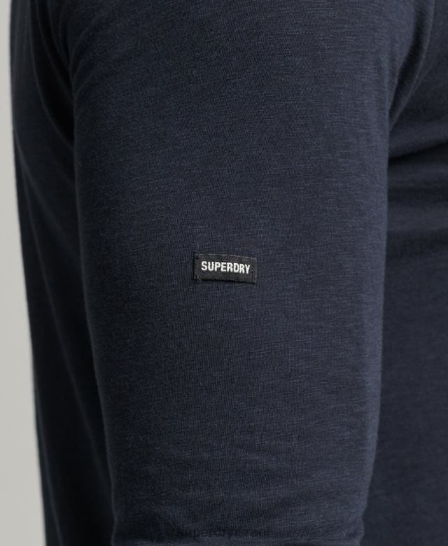 il Superdry גברים כותנה אורגנית חולצת ג'רסי עם שרוולים ארוכים חיל הים 4LX2Z6479 הַלבָּשָׁה