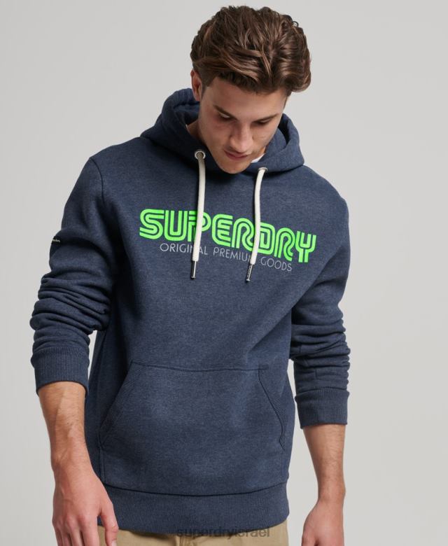 il Superdry גברים קפוצ'ון וינטג' רטרו חוזר כְּחוֹל 4LX2Z651 הַלבָּשָׁה