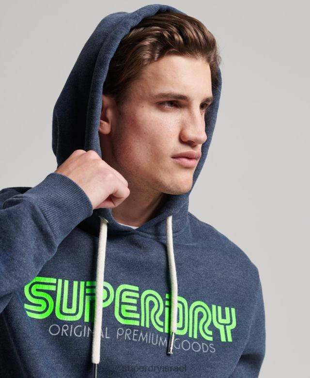 il Superdry גברים קפוצ'ון וינטג' רטרו חוזר כְּחוֹל 4LX2Z651 הַלבָּשָׁה