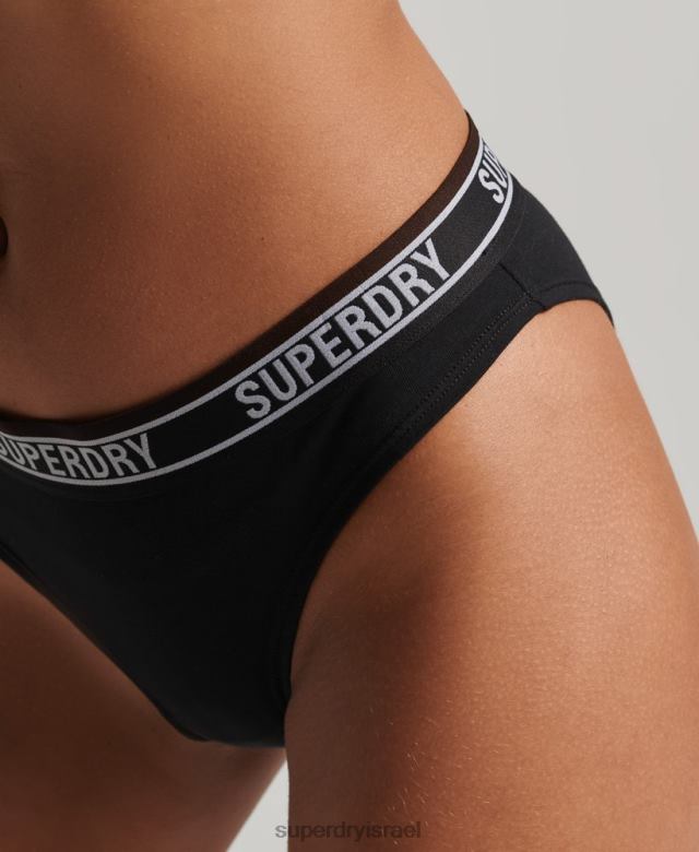 il Superdry נשים תחתוני ביקיני מרובי לוגו מכותנה אורגנית שָׁחוֹר 4LX2Z6543 הַלבָּשָׁה