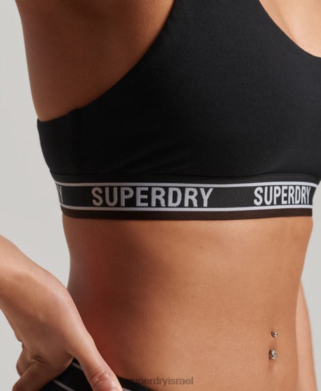 il Superdry נשים ברלט כותנה אורגנית רב לוגו יבול שָׁחוֹר 4LX2Z6544 הַלבָּשָׁה