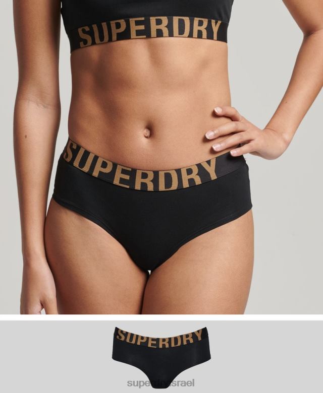 il Superdry נשים תחתוני היפסטר עם לוגו גדול מכותנה אורגנית שָׁחוֹר 4LX2Z6554 הַלבָּשָׁה