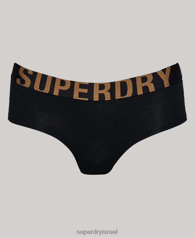 il Superdry נשים תחתוני היפסטר עם לוגו גדול מכותנה אורגנית שָׁחוֹר 4LX2Z6554 הַלבָּשָׁה