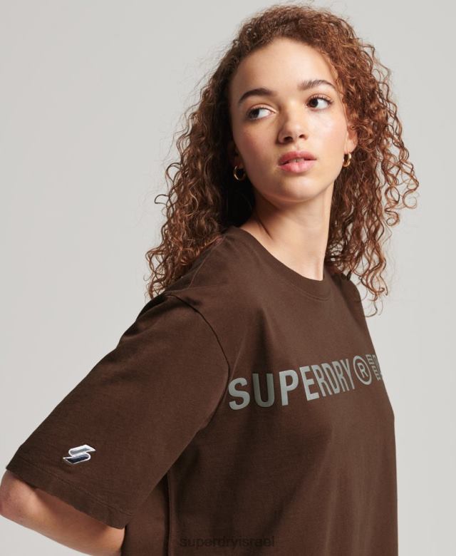 il Superdry נשים חולצת טריקו רפויה ליניארית חום 4LX2Z6564 הַלבָּשָׁה