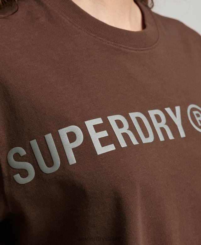 il Superdry נשים חולצת טריקו רפויה ליניארית חום 4LX2Z6564 הַלבָּשָׁה