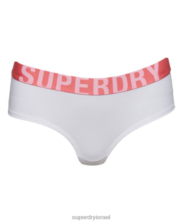 il Superdry נשים תחתוני היפסטר עם לוגו גדול מכותנה אורגנית לבן 4LX2Z6567 הַלבָּשָׁה