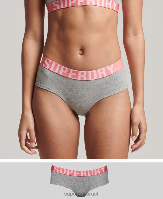 il Superdry נשים תחתוני היפסטר עם לוגו גדול מכותנה אורגנית אפור בהיר 4LX2Z6568 הַלבָּשָׁה