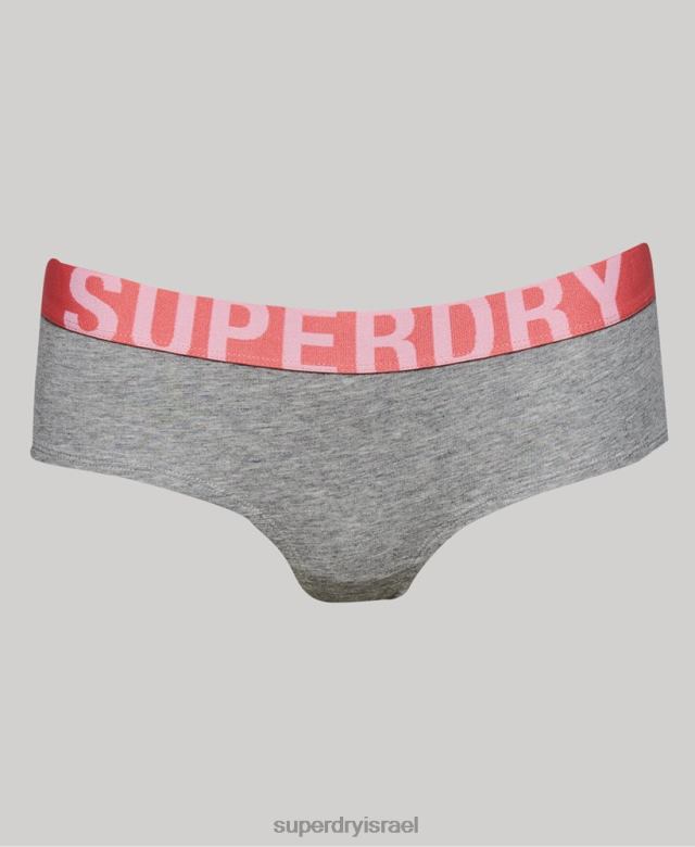 il Superdry נשים תחתוני היפסטר עם לוגו גדול מכותנה אורגנית אפור בהיר 4LX2Z6568 הַלבָּשָׁה