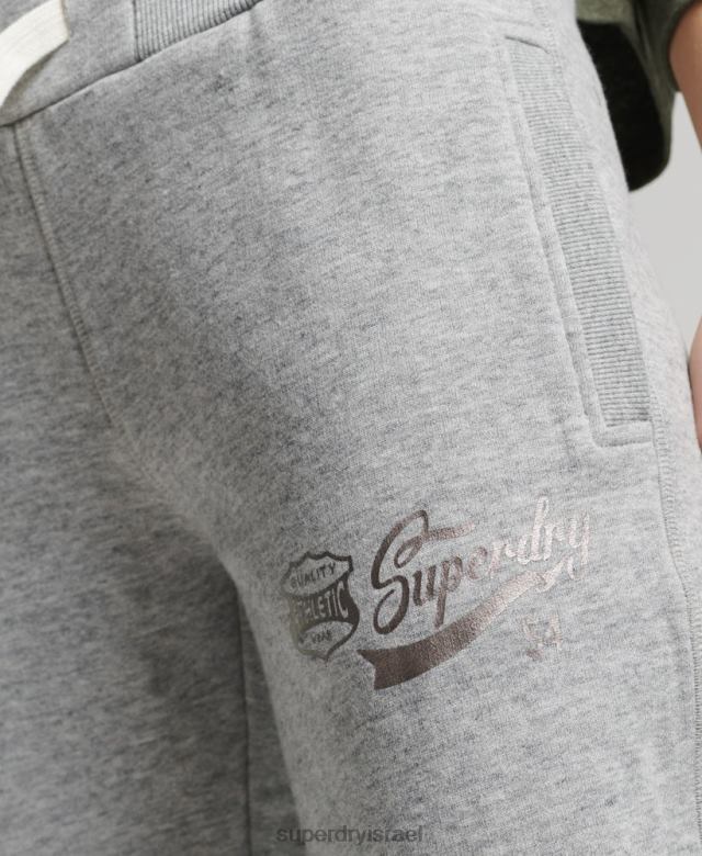 il Superdry נשים ג'וגרים קולגיים בסגנון תסריט וינטג' אפור 4LX2Z6578 הַלבָּשָׁה