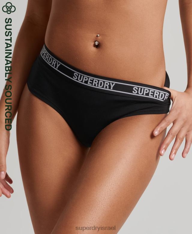 il Superdry נשים תחתוני היפסטר מרובי לוגו מכותנה אורגנית שָׁחוֹר 4LX2Z6648 הַלבָּשָׁה