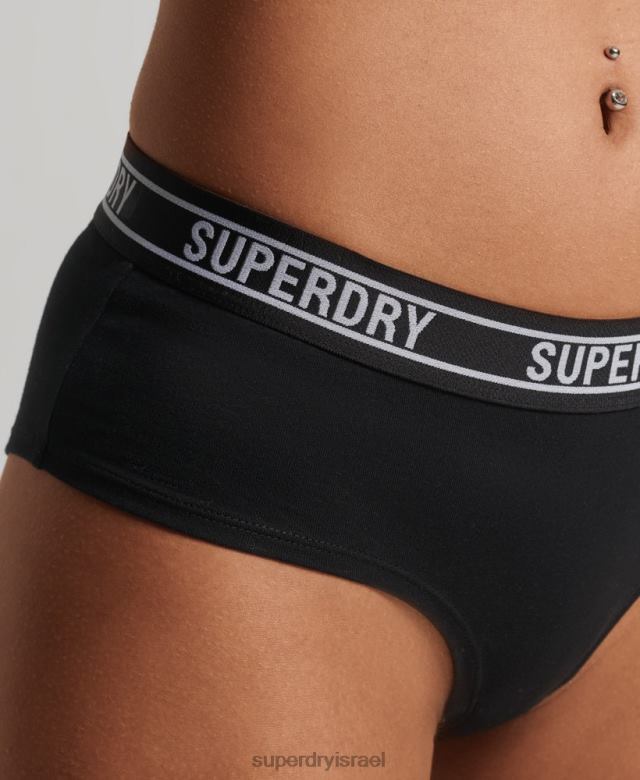 il Superdry נשים תחתוני היפסטר מרובי לוגו מכותנה אורגנית שָׁחוֹר 4LX2Z6648 הַלבָּשָׁה