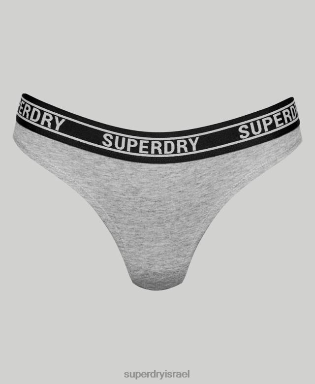 il Superdry נשים תחתוני ביקיני מרובי לוגו מכותנה אורגנית אפור בהיר 4LX2Z6664 הַלבָּשָׁה