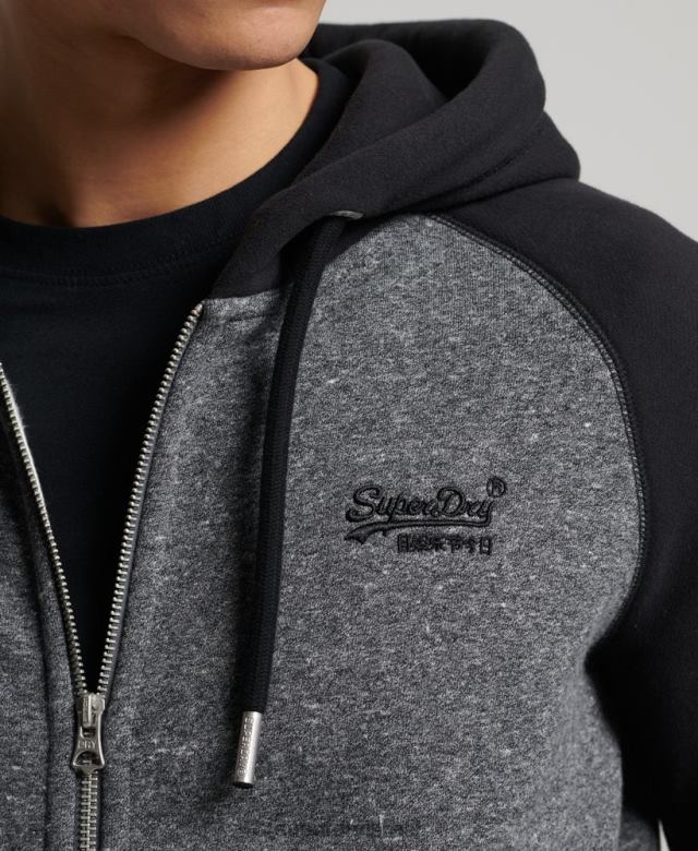 il Superdry גברים קפוצ'ון רוכסן עם לוגו וינטג' מכותנה אורגנית אפור כהה 4LX2Z666 הַלבָּשָׁה