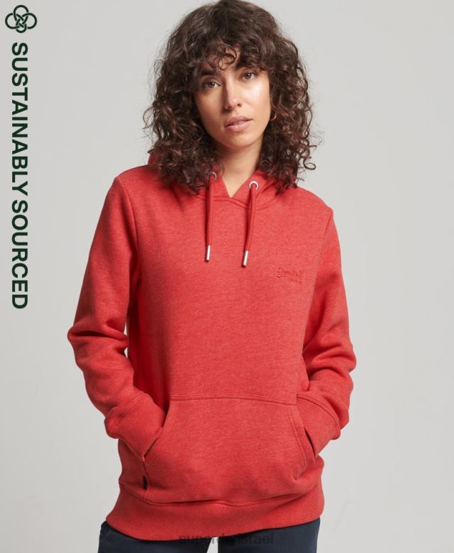 il Superdry נשים קפוצ'ון רקום לוגו וינטג' מכותנה אורגנית אָדוֹם 4LX2Z6679 הַלבָּשָׁה