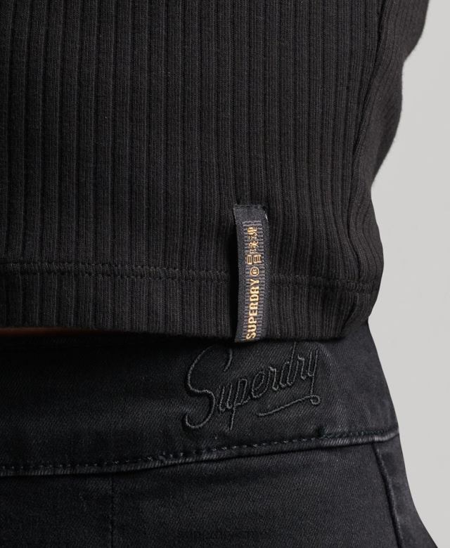 il Superdry נשים כותנה אורגנית וינטג 'עליון קרופ מצולע שָׁחוֹר 4LX2Z6698 הַלבָּשָׁה