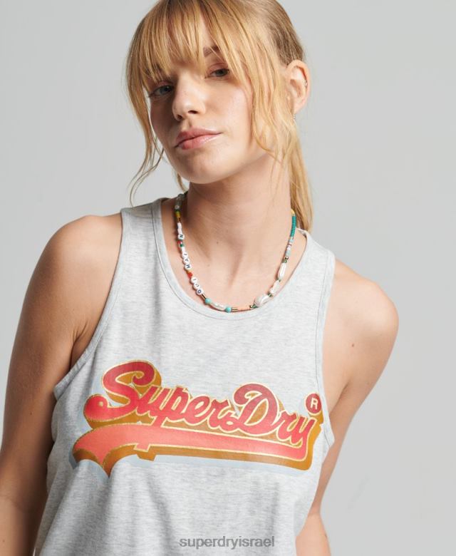 il Superdry נשים וסט עונתי לוגו וינטג' אפור בהיר 4LX2Z6703 הַלבָּשָׁה