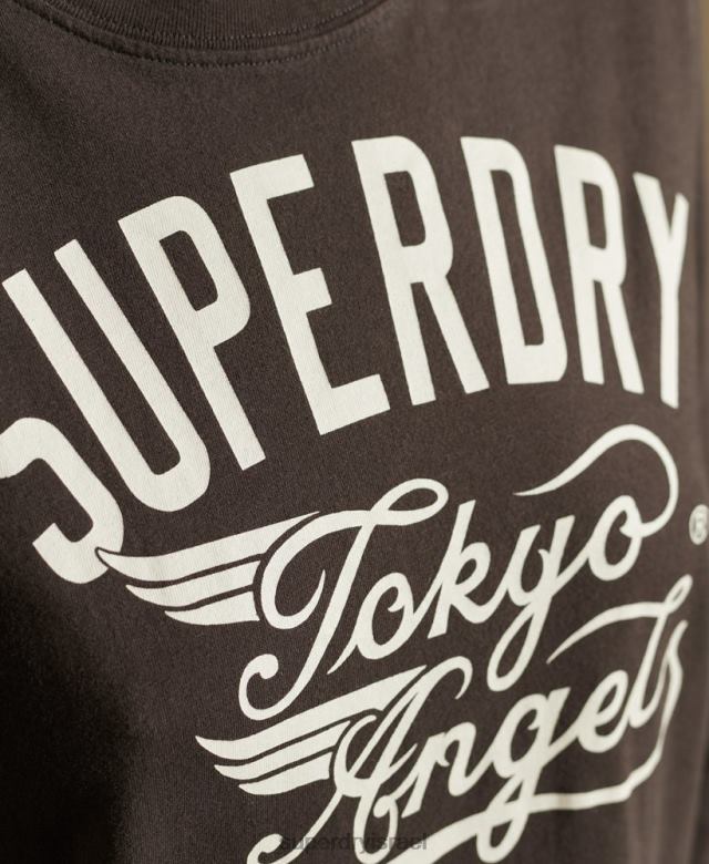 il Superdry נשים חולצת טריקו לבגדי עבודה בסגנון תסריט חום 4LX2Z6750 הַלבָּשָׁה