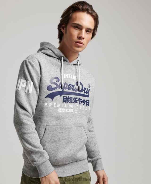 il Superdry גברים קפוצ'ון לוגו וינטג' מכותנה אורגנית אפור 4LX2Z686 הַלבָּשָׁה