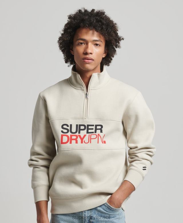 il Superdry גברים סווטשירט חצי רוכסן לבגדי ספורט בז' 4LX2Z726 הַלבָּשָׁה