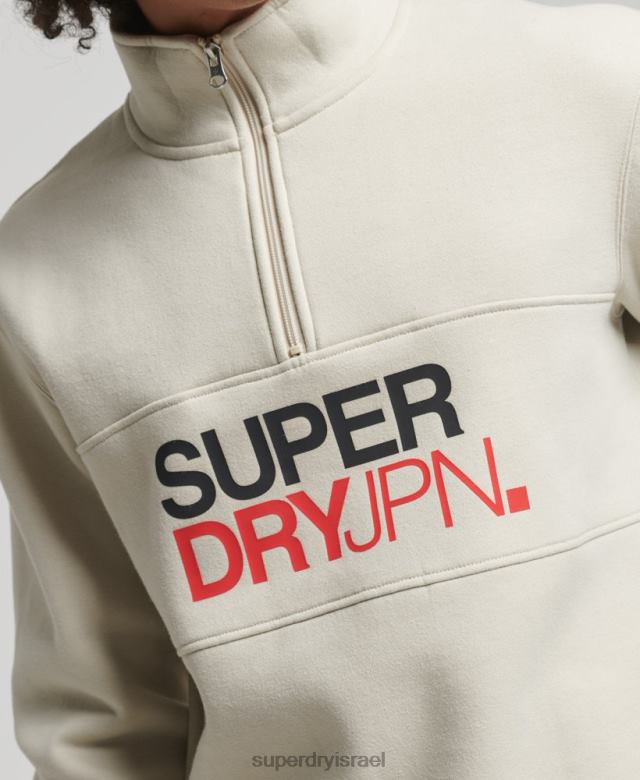 il Superdry גברים סווטשירט חצי רוכסן לבגדי ספורט בז' 4LX2Z726 הַלבָּשָׁה