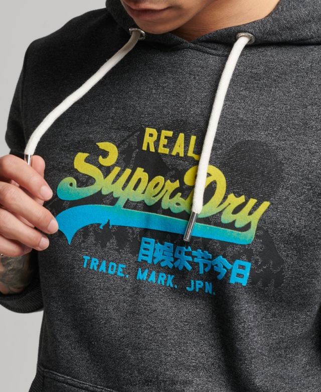 il Superdry גברים קפוצ'ון הרים לוגו וינטג' שָׁחוֹר 4LX2Z728 הַלבָּשָׁה