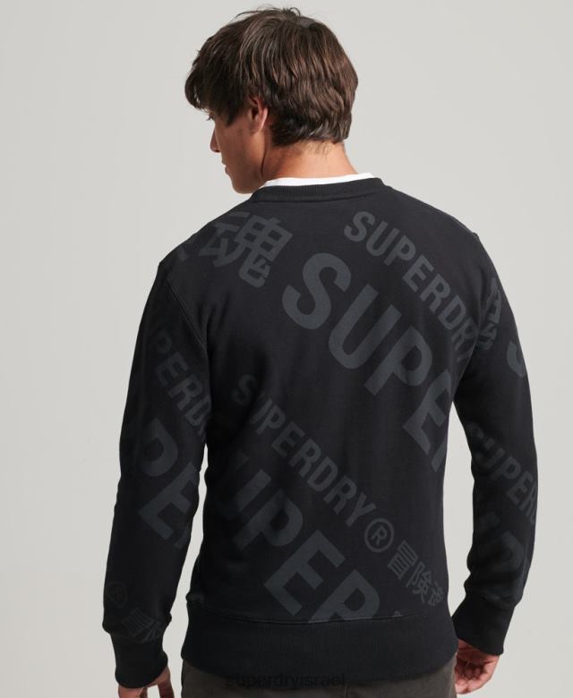 il Superdry גברים סווטשירט רופף לצוות עם הדפסה על כל קצה שָׁחוֹר 4LX2Z786 הַלבָּשָׁה