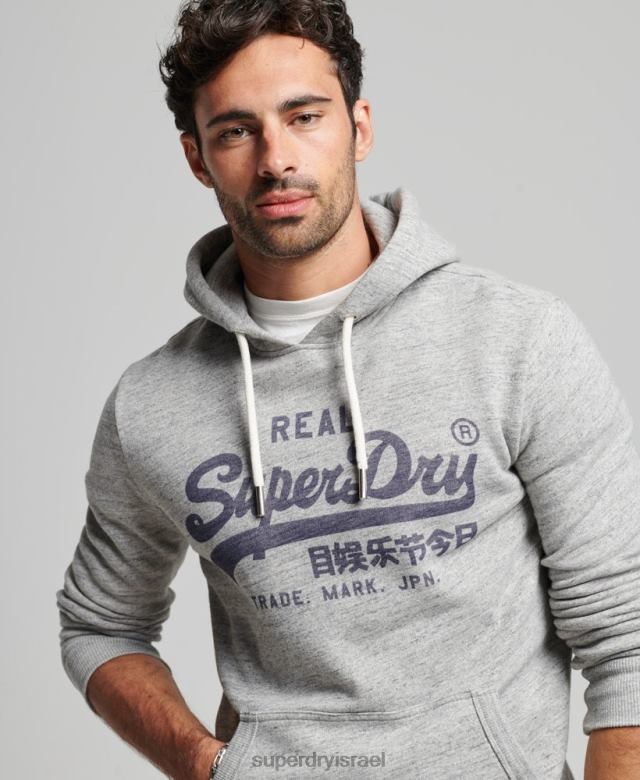 il Superdry גברים קפוצ'ון לוגו וינטג' אפור 4LX2Z789 הַלבָּשָׁה