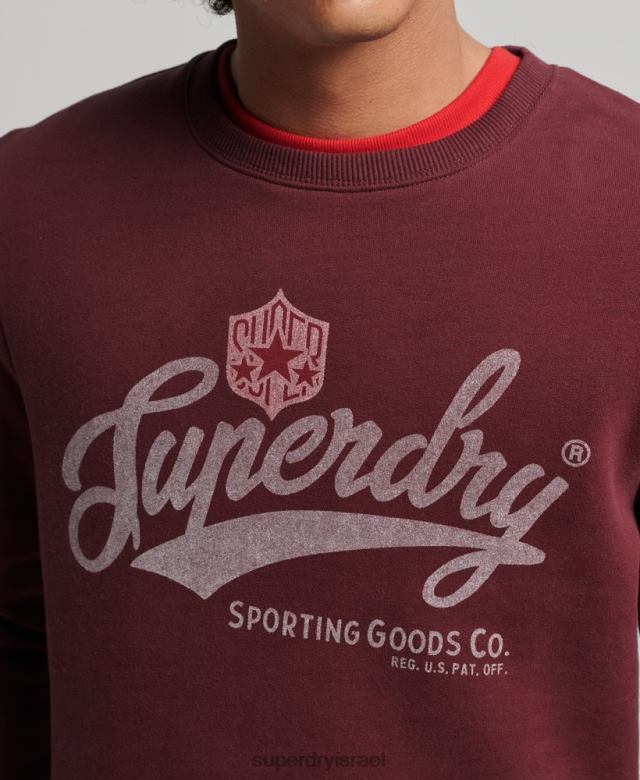 il Superdry גברים סווטשירט צוות קולגיאלי בסגנון וינטג' אָדוֹם 4LX2Z828 הַלבָּשָׁה