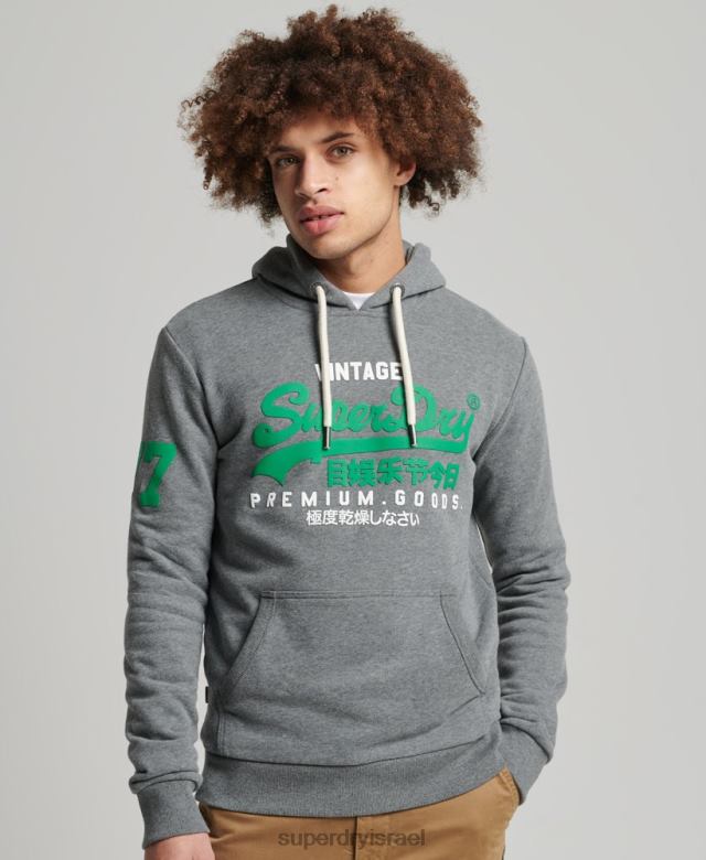 il Superdry גברים קפוצ'ון קלאסי לוגו וינטג' אפור 4LX2Z835 הַלבָּשָׁה