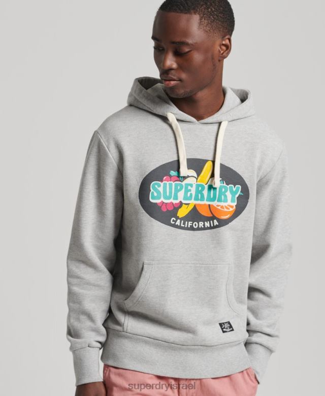 il Superdry גברים קפוצ'ון וינטג' גלישה רנצ'רו אפור בהיר 4LX2Z839 הַלבָּשָׁה