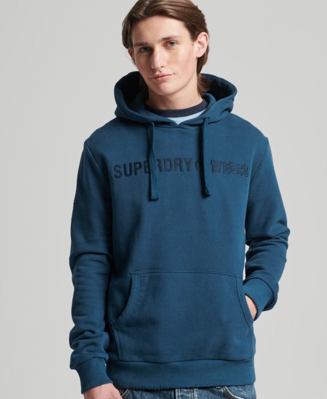 il Superdry גברים קפוצ'ון לוגו תאגידי וינטג' כְּחוֹל 4LX2Z857 הַלבָּשָׁה