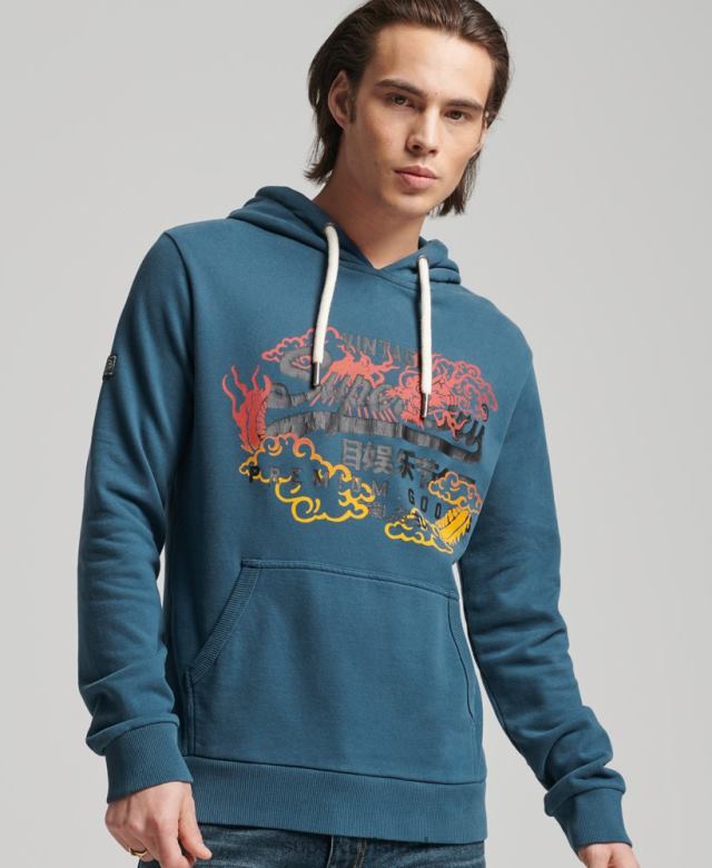 il Superdry גברים קפוצ'ון נרטיבי לא מוברש לוגו וינטג' כְּחוֹל 4LX2Z859 הַלבָּשָׁה