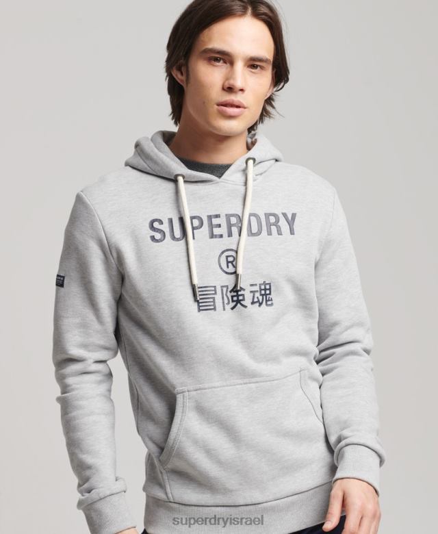 il Superdry גברים קפוצ'ון חוואר לוגו תאגיד אפור 4LX2Z864 הַלבָּשָׁה