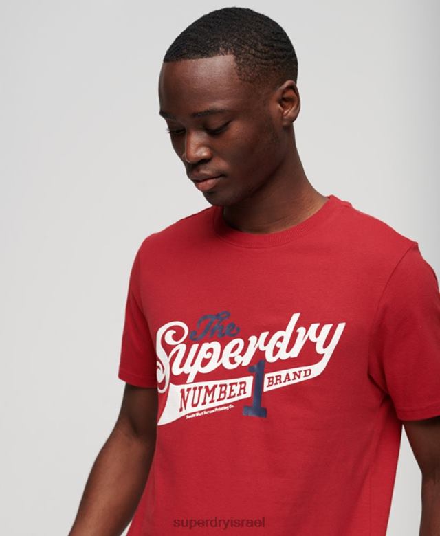 il Superdry גברים חולצת קולג' עם תסריט וינטג' אָדוֹם 4LX2Z88 הַלבָּשָׁה