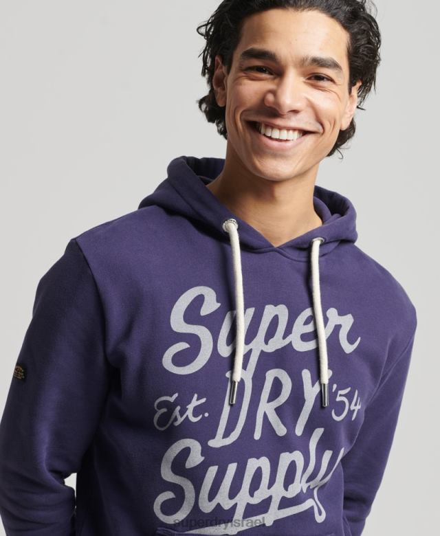 il Superdry גברים קפוצ'ון בסגנון תסריט וינטג' חיל הים 4LX2Z882 הַלבָּשָׁה