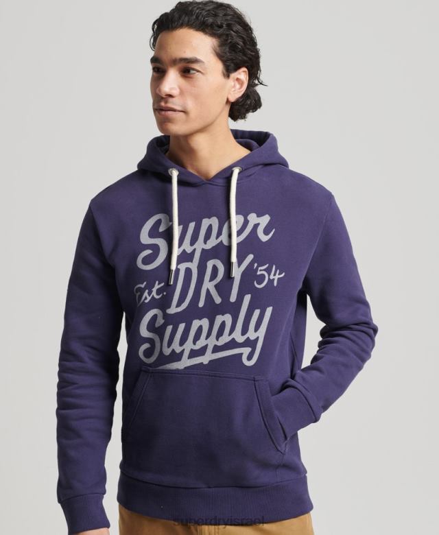 il Superdry גברים קפוצ'ון בסגנון תסריט וינטג' חיל הים 4LX2Z882 הַלבָּשָׁה