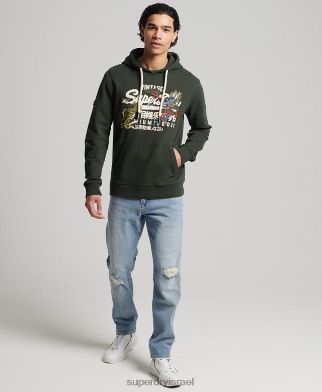 il Superdry גברים קפוצ'ון נרטיבי לא מוברש לוגו וינטג' ירוק 4LX2Z884 הַלבָּשָׁה