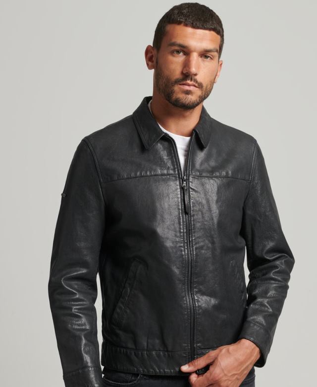 il Superdry גברים מעיל עור קואצ'ר בגזרה דקיקה שָׁחוֹר 4LX2Z948 הַלבָּשָׁה