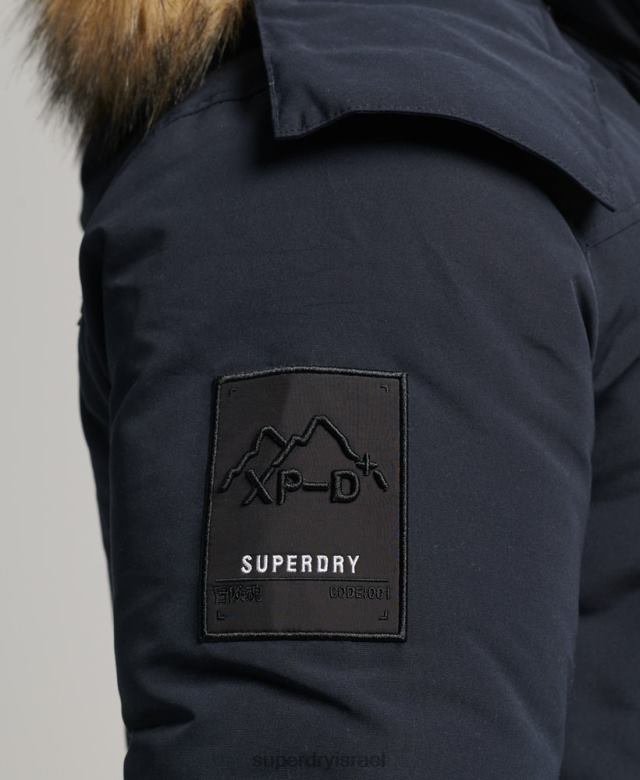 il Superdry גברים מעיל פארקה אוורסט עם קפוצ'ון פרווה מלאכותית חיל הים 4LX2Z957 הַלבָּשָׁה