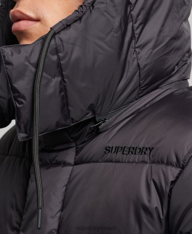 il Superdry גברים ז'קט מרופד בקו מגע ארוך במיוחד שָׁחוֹר 4LX2Z970 הַלבָּשָׁה