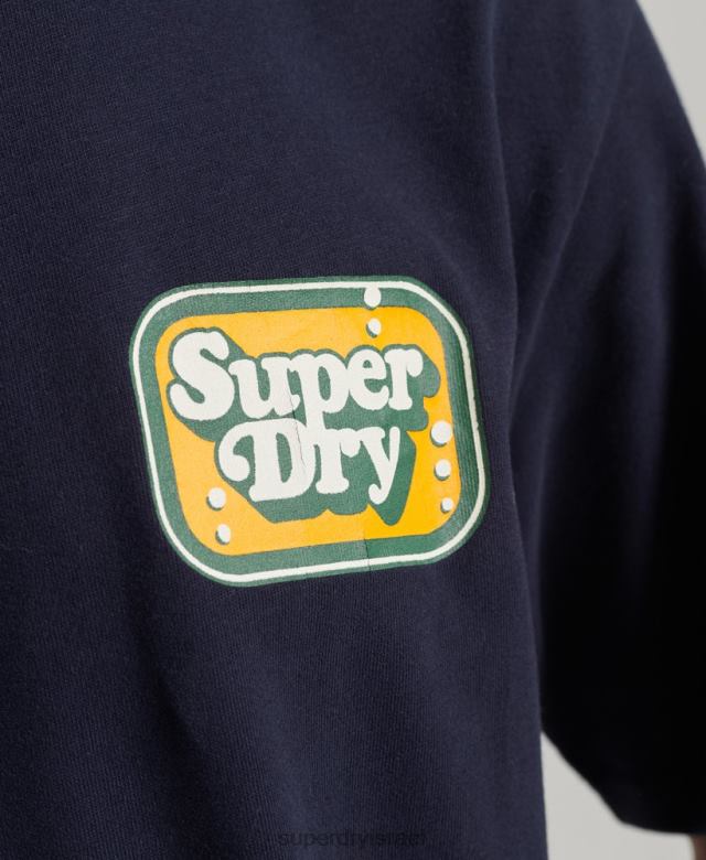 il Superdry גברים קופר רטרו חולצה גרפית משנות ה-70 חיל הים 4LX2Z4811 הַלבָּשָׁה