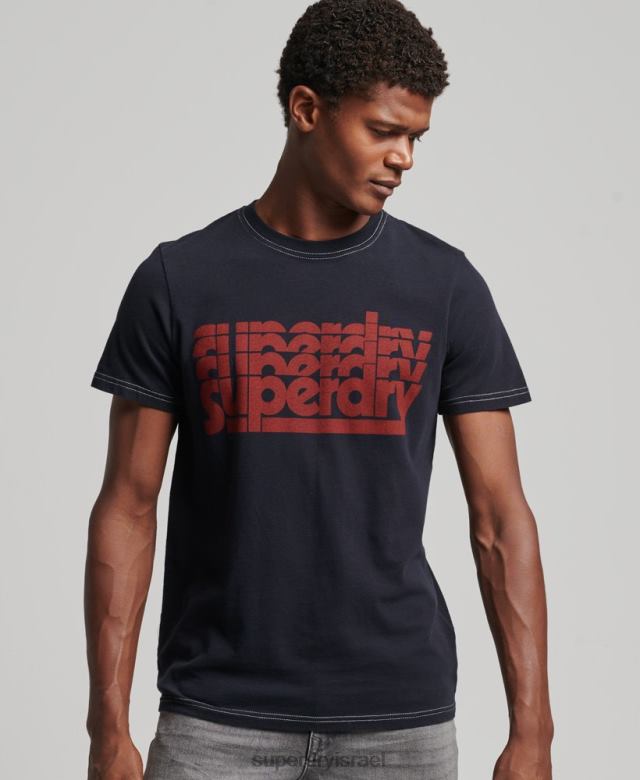 il Superdry גברים חולצת טריקו פסים וינטג' משנות ה-70 חיל הים 4LX2Z4873 הַלבָּשָׁה