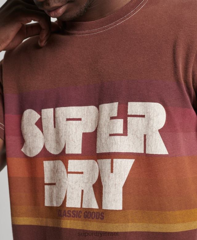 il Superdry גברים חולצת טריקו פסים וינטג' משנות ה-70 חום 4LX2Z4889 הַלבָּשָׁה